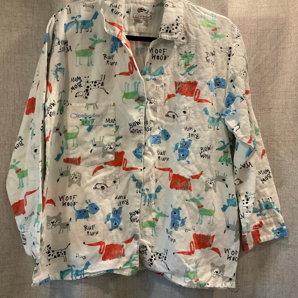 CLONHADAS Womens Dog Print Sleep Pj Long Sleeve Shirt Size Medium